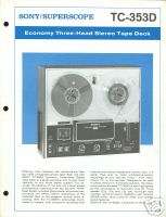 Sony TC 353D Open Reel Tape Deck Brochure 1973  