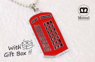 F36 Red Phone Booth Charm Pendant Necklace (+Gift Box)  