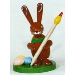  Erzgebirge Wood Easter Bunny with Paintbrush & Eggs