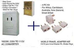 EUROPEAN Voltage Converter WORLD TRAVEL ADAPTOR KIT+PLU  