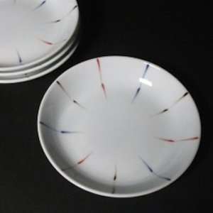   White w/ Tricolor Lines 4 3/4 Accent Dishes   S/4