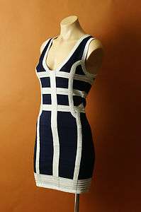 WOW COUTURE NAVY Silver Bandage Bodycon Evening Cocktail Mini Dress 