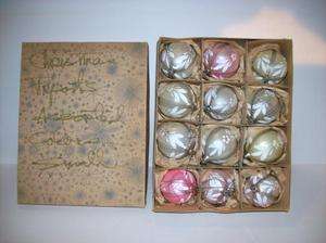 Antique Austria Wire Wrapped Christmas Ornaments Box of 12 Pink White 