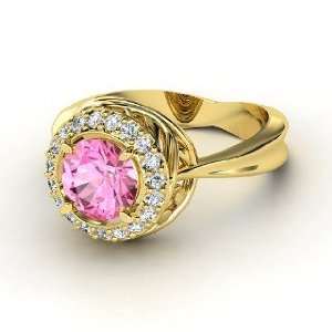   Ring, Round Pink Sapphire 14K Yellow Gold Ring with Diamond Jewelry