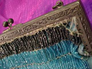 Antique Hand Made MICRO BEADED PURSE Handbag FLAPPER Style Black 