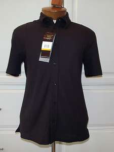 Perry Ellis NWT Brown Polo Button Shirt S Dark Chocolate Brown Luxe 