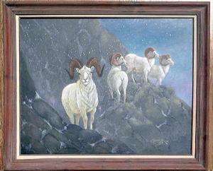 Vintage 1980s Navajo Robert Yellowhair Big Horn Sheep Acrylic Oil 