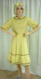 Vintage retro Sz S 1950s yellow brown polka dot spot dress swing 