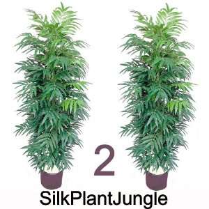 lot of 2 Silk Artificial Potted 6 foot Double Bamboo Palm Tree Plants 