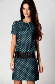 Sammie PU Waistband Polka Dot Shift Dress at boohoo