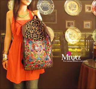 BOHO Bohemian Handmade Ethnic Canvas with Embroidery Backpack Travel 