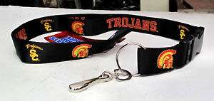 USC Trojans Team Black Lanyard Key Chain ID Strap  