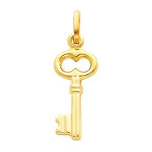  14K Yellow Gold Key Charm Pendant The World Jewelry 