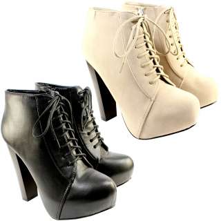 WOMENS LACE UP ANKLE BOOTS HIGH BLOCK PLATFORM HEEL SUEDE SHOES LADIES 