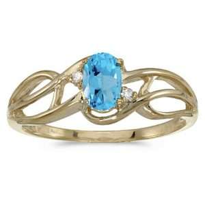   Yellow gold December Birthstone Oval Blue Topaz And Diamond Curve Ring