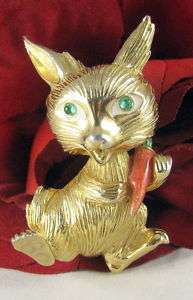 Vintage Ciner Rhinestone Bunny Rabbit Pin CAT RESCUE  