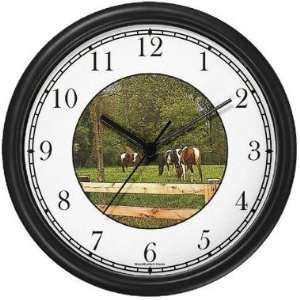 Three Pinto or Paint Horses in Pasture (JP6) Wall Clock by 
