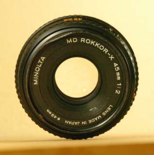 Minolta MD Rokkor X, 45mm f/2 prime MF lens, good  