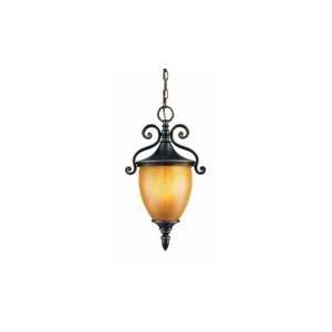   Hanging Lantern in Old Bronze with Art Glass glass
