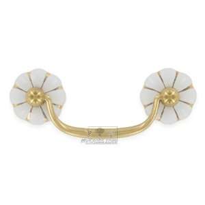   rosette drop pull in polished brass, white and gold
