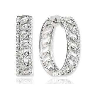    14k White Gold Pave 2/3 Carat Diamond Hoop Earrings Jewelry