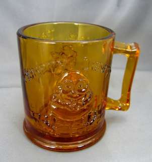   Glass Amber Childs Mug   Humpty Dumpty and Tom the Pipers Son  