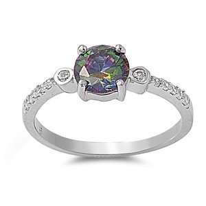   Rainbow Topaz Engagement Ring with Clear CZ Stones   Size 7 Jewelry