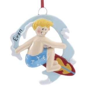 Personalized Surfer Boy Christmas Ornament 