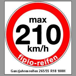 Ganzjahresreifen 265/55 R18 108H max 210 km/h Aufkleber  