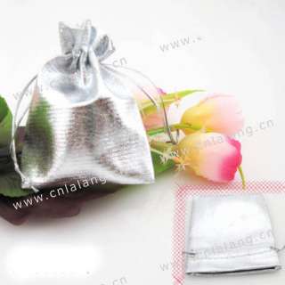 50 Silver Cloth Wedding Favor Pouch Gift Bags 7x9cm D30  