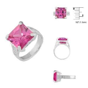  Sterling Silver Ring with Princess Cut Pink CZ Size 7.5 Jewelry