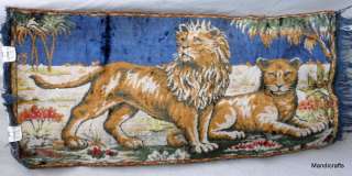 Vtg TAPESTRY ITALY Wall Sofa Decor LION PAIR silk plush  