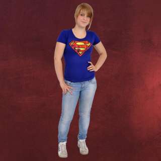Damen Marken Girlie Shirt Superman Logo, Retro Print  