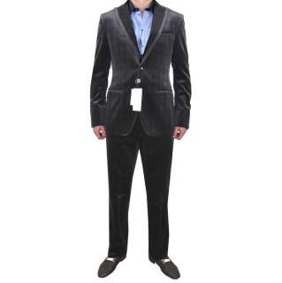 DOLCE & GABBANA Anzug Suit Repondre 50 L Samt Velvet Schwarz Grau 