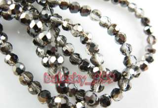 97pcs Faceted Glass Crystal Round Beads 3mm G328 Half Lead Grey Plated 