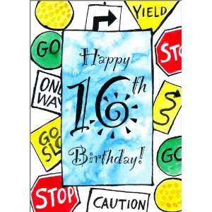   16 Sixteenth Birthday Greeting Card Road Signs 