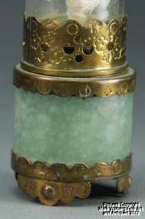   Jadeite Jade Archer s Ring Miniature Oil Lamp, Gilt Metal Mounts