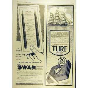  1916 Swan Pen Advert Turf Virginia Cigarettes Print