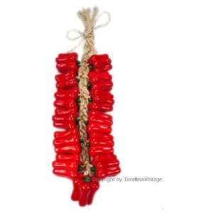 Southwestern Ceramic Red Peppers on a Rope / Wall Art  