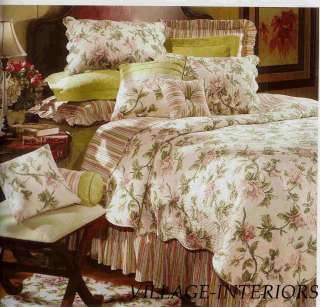 MIA PINK, SAGE, IVORY ROSE FLORAL CHIC SHABBY F/QUEEN QUILT SET  
