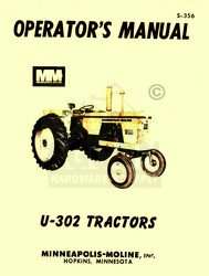 Minneapolis Moline U 302 U302 Operators Maint. Manual  