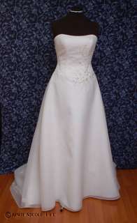 White Organza, Satin, Tulle Beaded Wedding Dress 12 NWOT  