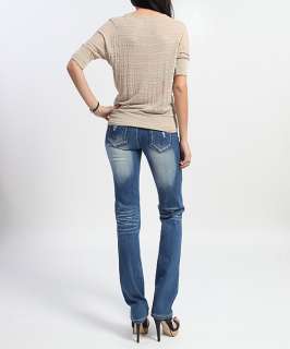   Button Tab DOLMAN SLEEVE TOP Round Neck Slouchy Tee Shirts  