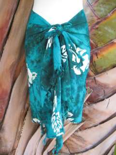 Sarong Short Green Hibscus Pareo Luau Cruise Wrap Skirt  