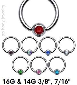 PAIR 16g,14G~3/8,7/16 C.Z. Gem Captive Bead Ring Earring (Specify 