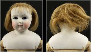   19thC French Pale Bisque Doll w/ Glass Eyes & Kid Leather  