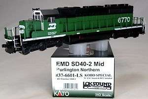 HO Scale EMD SD40 2 Mid Locomotive w/DCC & Sound   BN #6770   KATO #37 