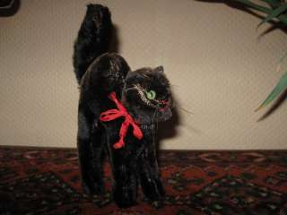 Steiff Old Antique Mohair Black Tom Cat w Silver Button