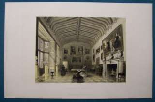 Original 1858 Color Lithograph Charlecote Great Hall  