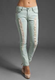 PLAY ME Studded Destroy Skinny in Light Blue  